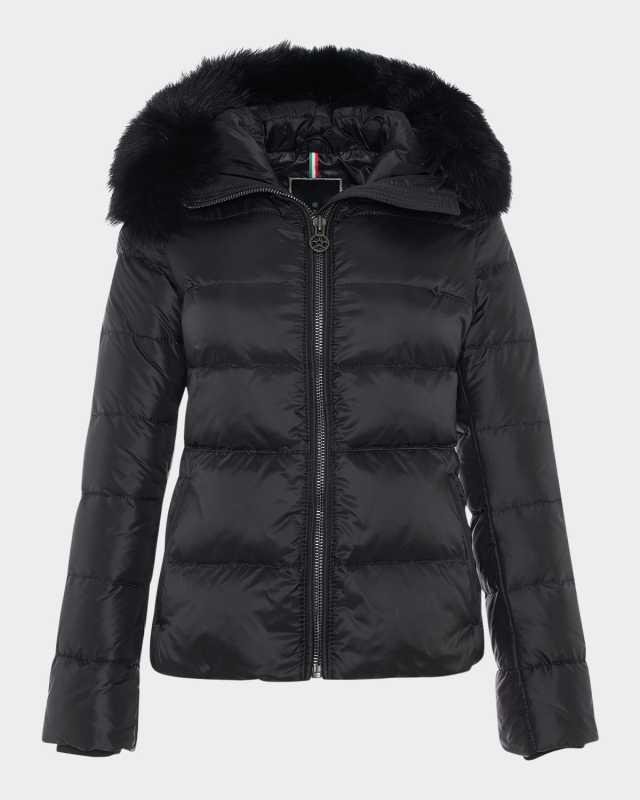 Short Down Apres-Ski Jacket with Detachable Toscana Lamb Hood Trim